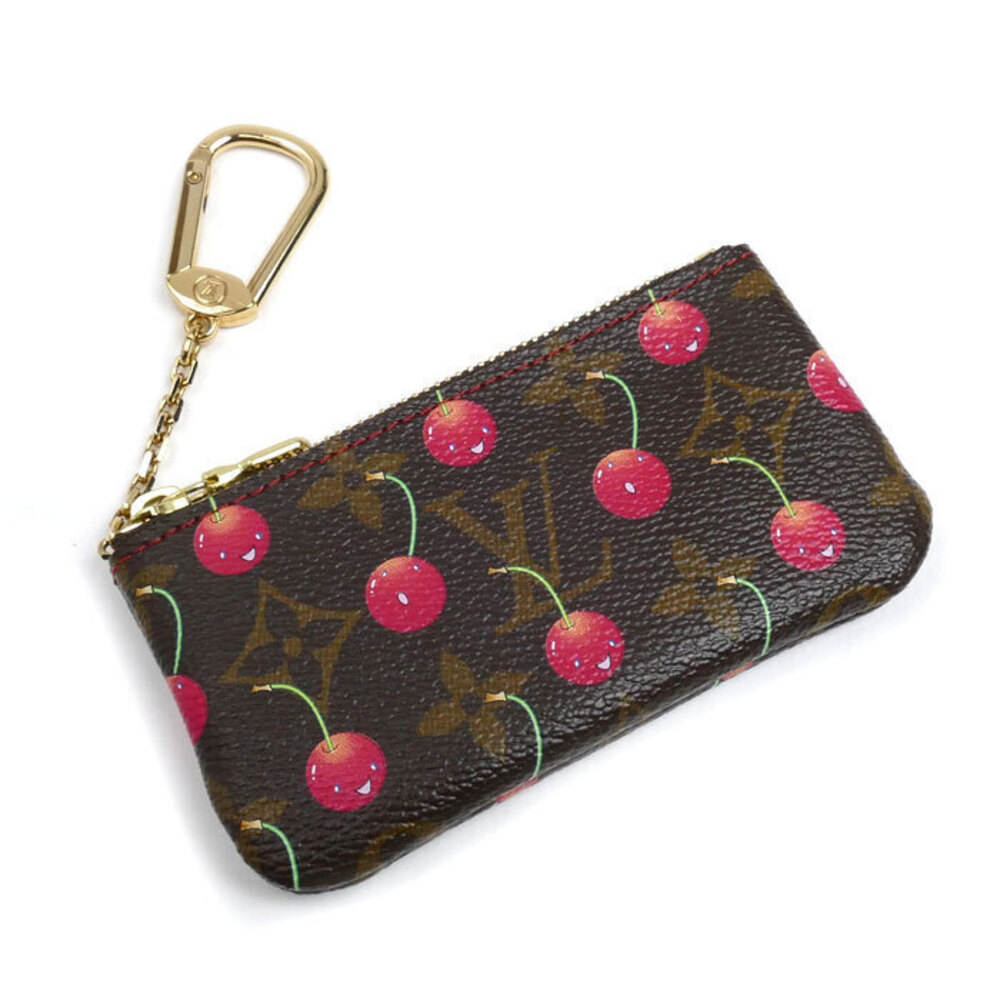 Louis Vuitton Pochette Coin Wallet Monogram Cherry Pouch Canvas Leather Brown